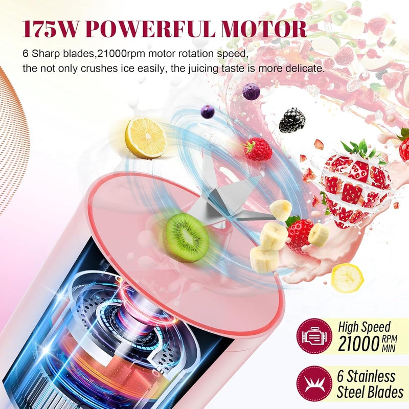 HOMEXUP Portable Personal Blender 17 OZ/500 ML Juicer, 175W Personal Size Blender, Ideal for Smoothies, Ice Blending, Juicing, and Food Processing, Compact, Convenient, and Versatile (Pink) - Image 3